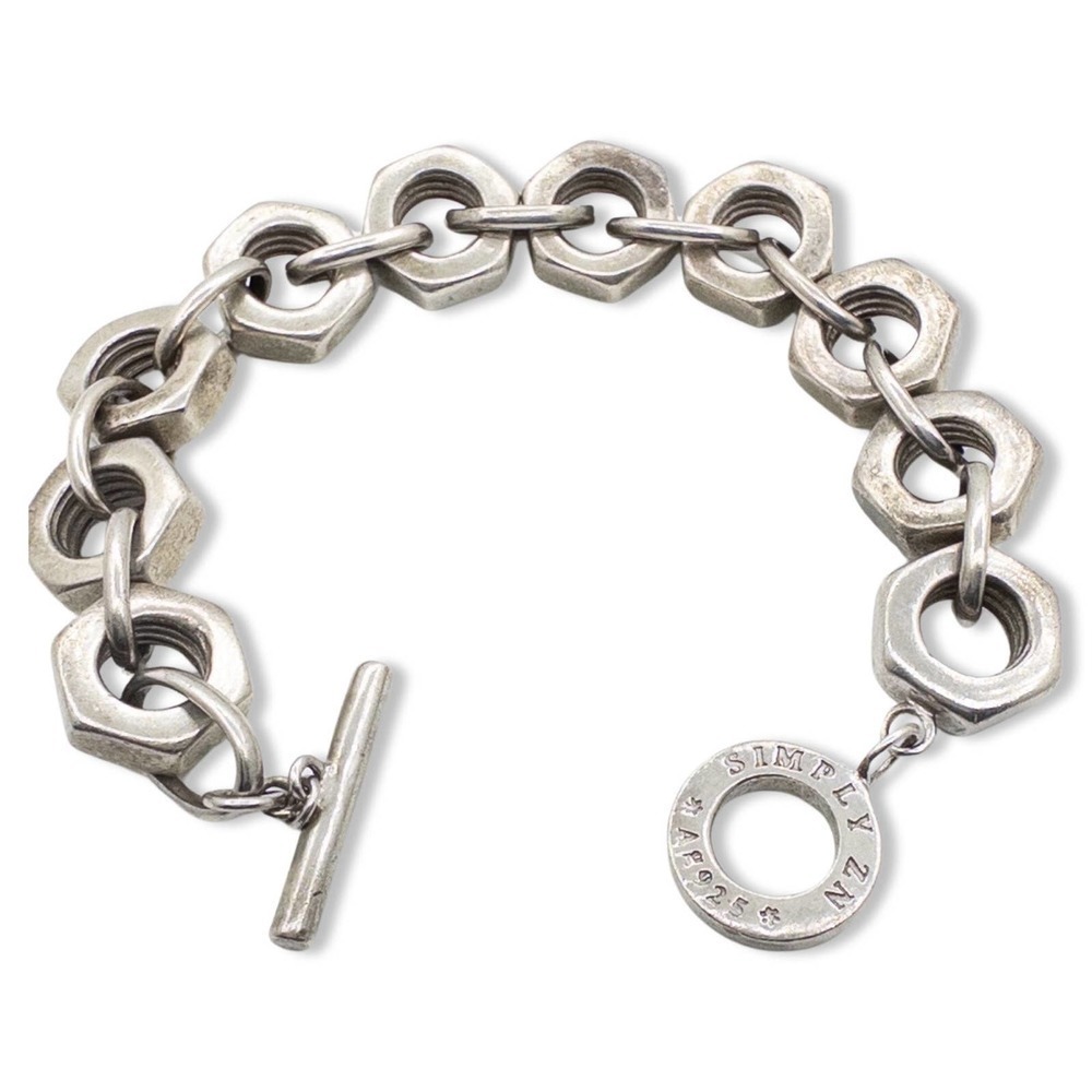 VINTAGE STERLING SILVER ZN Concept Round Nut Link HEAVY Chain Bracelet - Picture 4 of 5